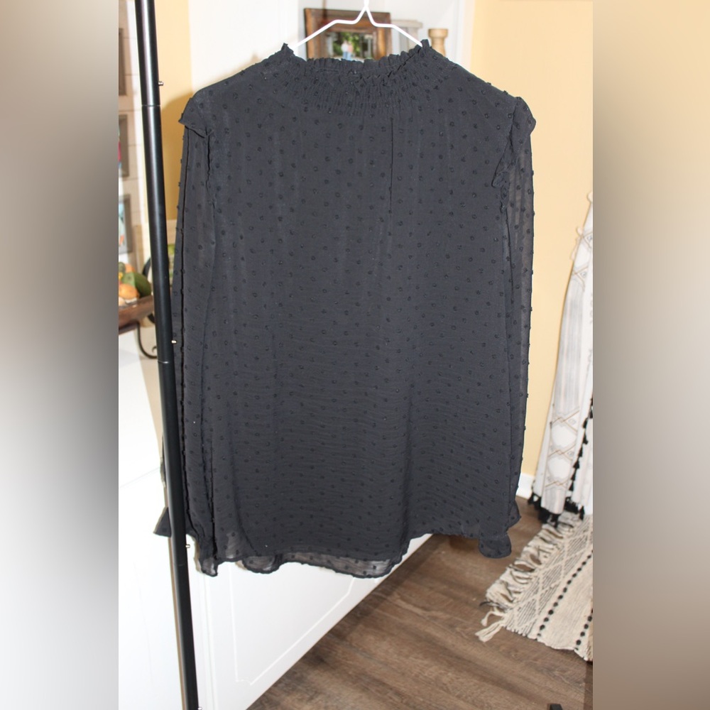 Black Swiss Dot Mock Neck Blouse 🖤